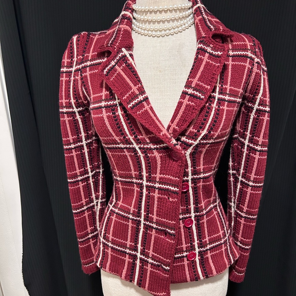 Betsey Johnson Red and White Plaid Blazer
